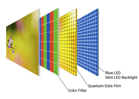 Structure of a display with Mini-LED and quantum dot technology